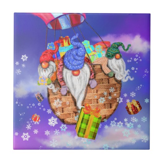 Weihnachtsgnomen geben Geschenke Keramik Tile Fliese (Vorderseite)