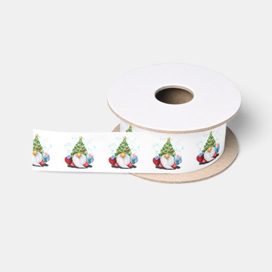 Weihnachtsgnomen mit Geschenk Ribbon Satinband (Spule)