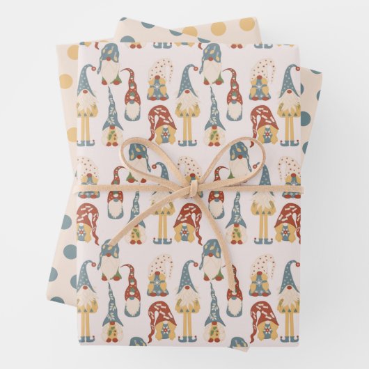 Weihnachtsgnomen Nordic Scandinavian Blue Yellow Geschenkpapier Set (Beispiel)