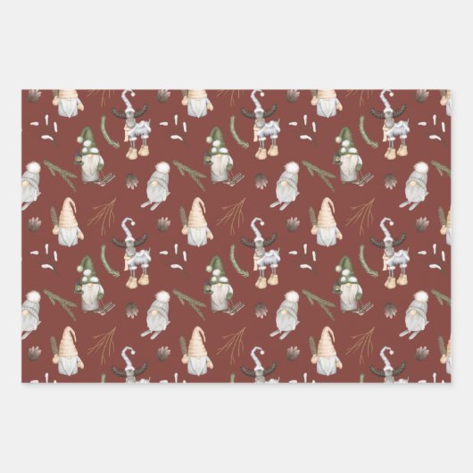 Weihnachtsgnomen - Nordic Wrapping Paper Sheets Geschenkpapier Set (Vorderseite)