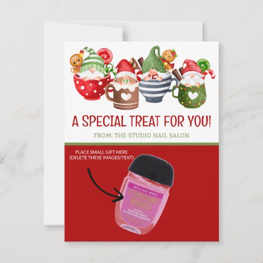 Weihnachtsgnomen, Personalisierte Kakao-Giftkarten Einladung (Vorderseite)