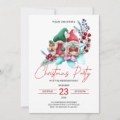 Weihnachtsgnomen & Poinsettia Einladung (Vorderseite)