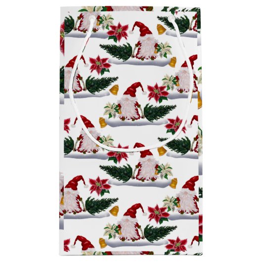 Weihnachtsgnomen, Poinsettia und Glocken Kleine Geschenktüte (Rückseite)