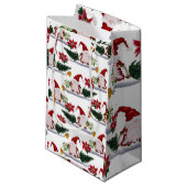 Weihnachtsgnomen, Poinsettia und Glocken Kleine Geschenktüte (Vorderseite Schrägansicht)