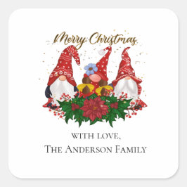 Weihnachtsgnomen Rot Grün Feierliche Trendy Quadratischer Aufkleber