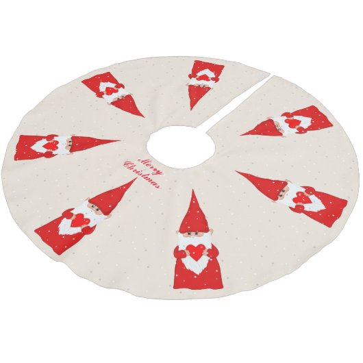 Weihnachtsgnomen & Schneeflocken auf Elfenbein Polyester Weihnachtsbaumdecke (Schrägansicht)