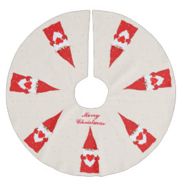 Weihnachtsgnomen & Schneeflocken auf Elfenbein Polyester Weihnachtsbaumdecke