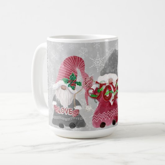 Weihnachtsgnomen Schneeflocken Grau Rote Liebe Kaffeetasse (Vorderseite Links)