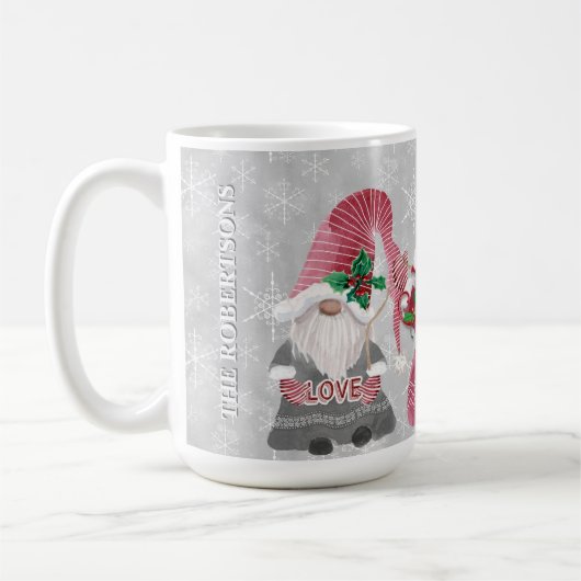 Weihnachtsgnomen Schneeflocken Grau Rote Liebe Kaffeetasse (Links)