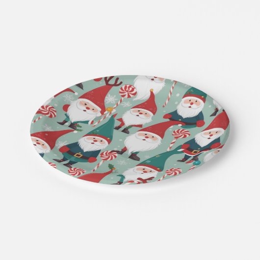 Weihnachtsgnomen und Candies-Urlaubsmuster Pappteller (Schrägansicht)