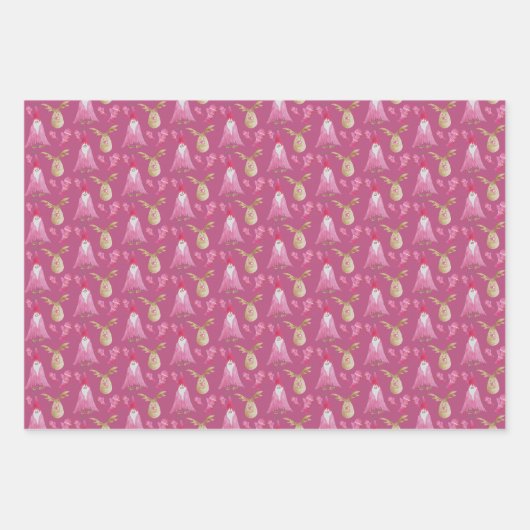 Weihnachtsgnomen und Rentiere mit Handschuhen Geschenkpapier Set (Vorderseite)