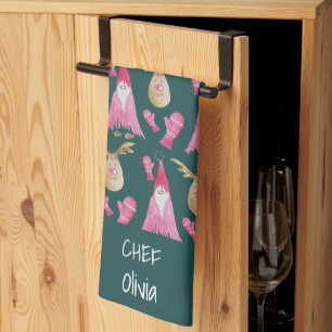 Weihnachtsgnomen und Rentiere mit Handschuhen Geschirrtuch