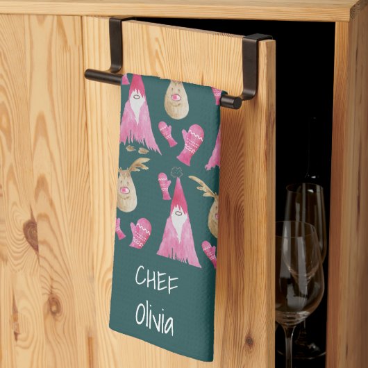 Weihnachtsgnomen und Rentiere mit Handschuhen Geschirrtuch (Drittel gefaltet)