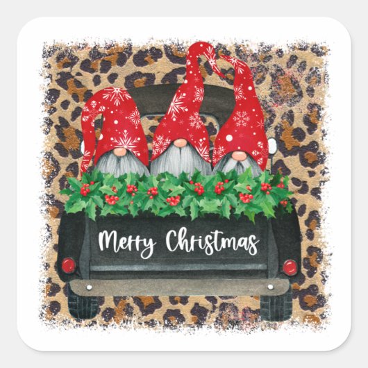 Weihnachtsgnomen Vintag Truck Quadratischer Aufkleber (Vorderseite)