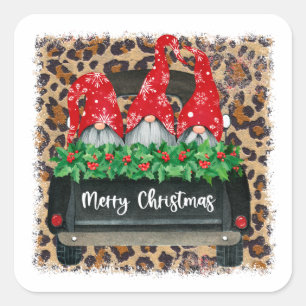 Weihnachtsgnomen Vintag Truck Quadratischer Aufkleber