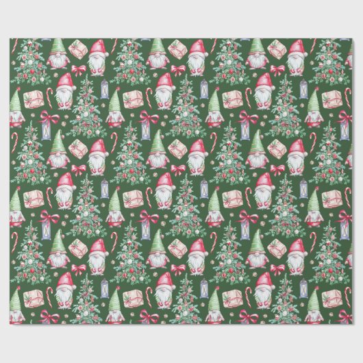 Weihnachtsgnomen, Weihnachtsbäume Geschenkpapier (Flach)
