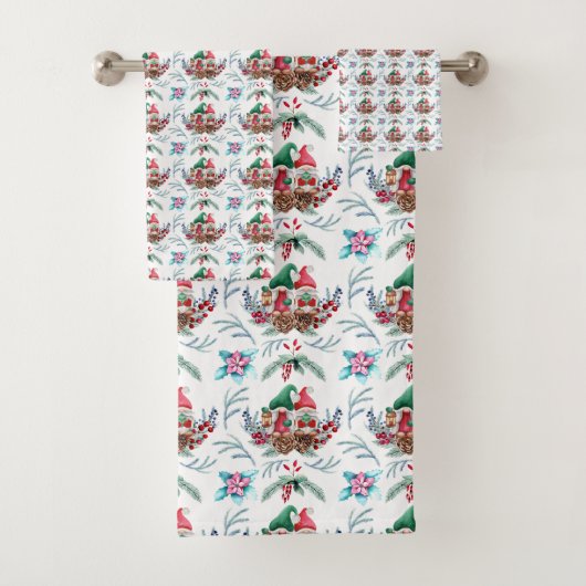 Weihnachtsgnomes Blumenmuster Badhandtuch Set (Insitu)