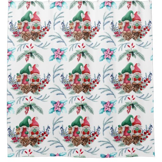 Weihnachtsgnomes Blumenmuster Duschvorhang (Vorderseite)