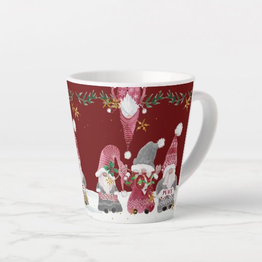 Weihnachtsgnomes Burgundy Liebe Joy Peace Foliage Milchtasse (Rechte Ecke)
