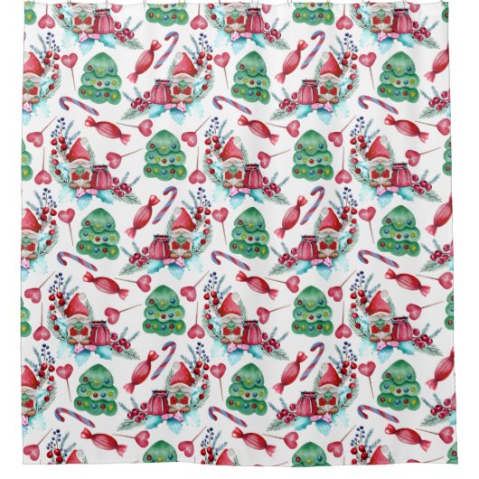 Weihnachtsgnomes Candy Pattern Duschvorhang (Vorderseite)
