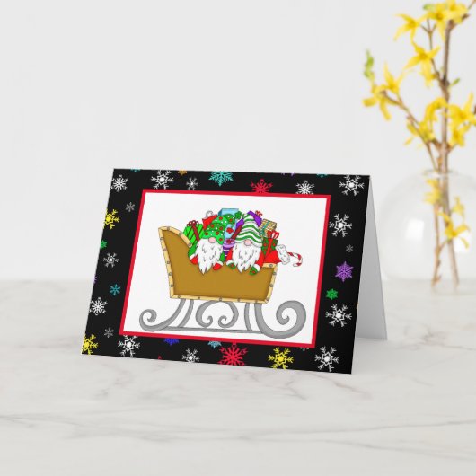 Weihnachtsgnomes | Frohe Weihnachten für Ihre Fami Karte (Gelbe Blume)