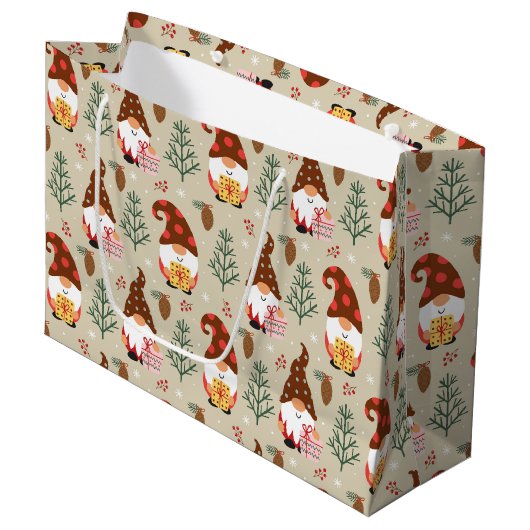 Weihnachtsgnomes Geschenkmuster Große Geschenktüte (Vorderseite Schrägansicht)