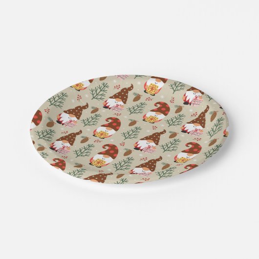 Weihnachtsgnomes Geschenkmuster Pappteller (Schrägansicht)