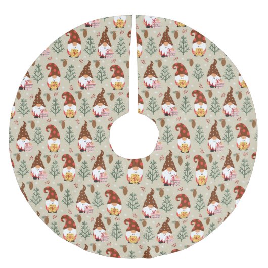 Weihnachtsgnomes Geschenkmuster Polyester Weihnachtsbaumdecke (Vorderseite)