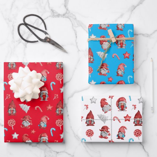 Weihnachtsgnomes Geschenkpapier Set (Vorderseite)