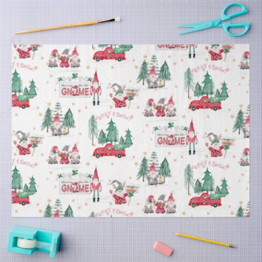 Weihnachtsgnomes Merry Bright Red Truck Decoupage Seidenpapier (Basteln)