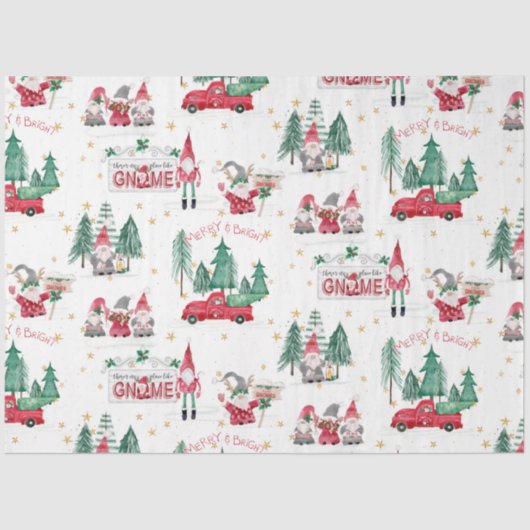 Weihnachtsgnomes Merry Bright Red Truck Decoupage Seidenpapier (Vorderseite)