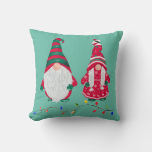 Weihnachtsgnomes, Mr. & Mrs. Claus Watercolor Wrea Kissen