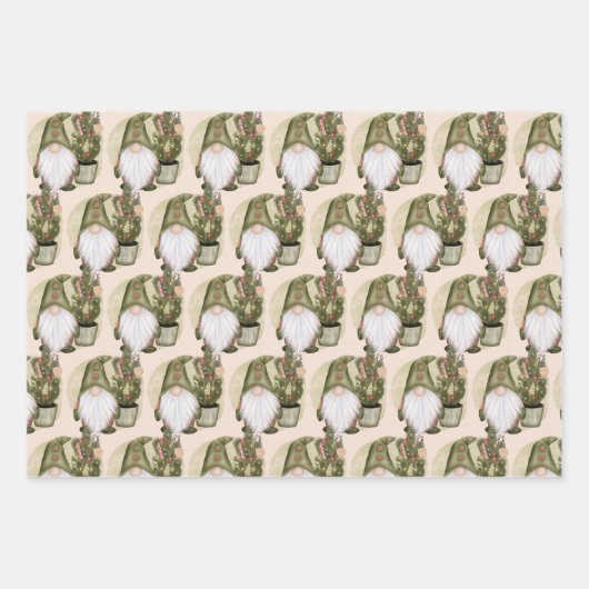 Weihnachtsgnomes Nordic Skandinavier Grüner Tan Geschenkpapier Set (Vorderseite)