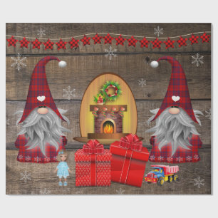 Weihnachtsgnomes präsentiert Rustikales Holz Wrap Geschenkpapier