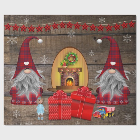 Weihnachtsgnomes präsentiert Rustikales Holz Wrapp Geschenkpapier (Flach)