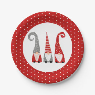 Weihnachtsgnomes Red Polka Dot Festive Pappteller
