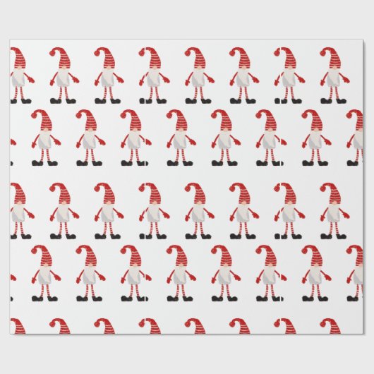 Weihnachtsgnomes Red White Gray Stripe Muster Geschenkpapier (Flach)