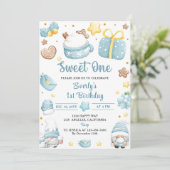 Weihnachtsgnomes Sweet One 1. Geburtstag Party Einladung (Stehend Vorderseite)