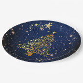 Weihnachtsgold auf blauem Papier Pappteller (Schrägansicht)