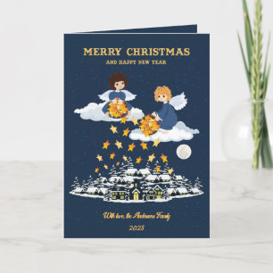 Weihnachtsgold niedlicher Engel Fotokarte Feiertagskarte