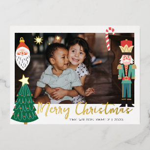 Weihnachtsgold Santa Nussknacker Süße Familie Foto Folie Einladungspostkarte