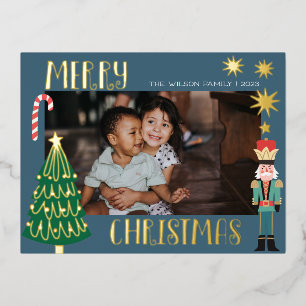 Weihnachtsgold Santa Nussknacker Süße Familie Foto Folie Einladungspostkarte