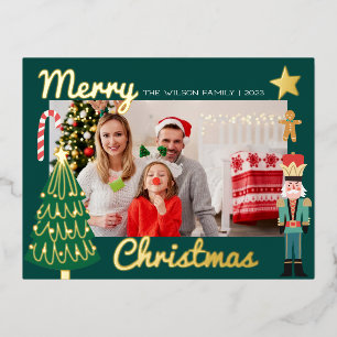 Weihnachtsgold Santa Nussknacker Süße Familienfoto Folie Einladungspostkarte