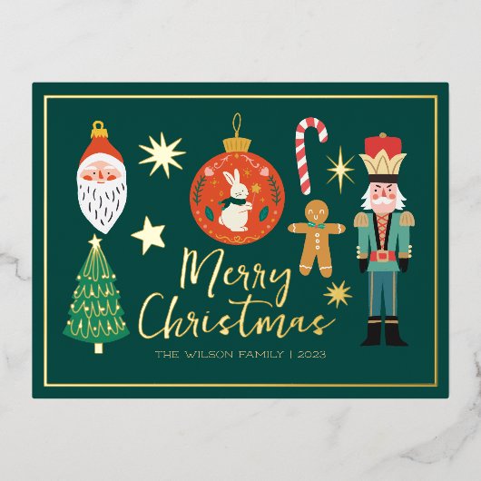 Weihnachtsgold Santa Nutcracker Niedlich Santa Folie Einladungspostkarte (Vorderseite)