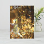 Weihnachtsgold Sparkle Moderne Skripte Einladung (Stehend Vorderseite)