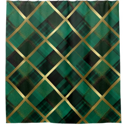 Weihnachtsgold und grünes Kariertes Muster Duschvorhang (Vorderseite)