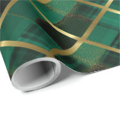 Weihnachtsgold und grünes Kariertes Muster Geschenkpapier (Rolleneckpunkt)