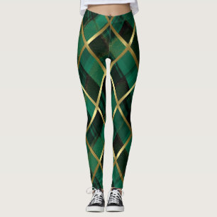 Weihnachtsgold und grünes Kariertes Muster Leggings