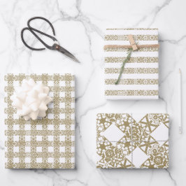 Weihnachtsgold und niedliche Spitze Geschenkpapier Set