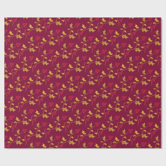 Weihnachtsgold und rote Beeren Geschenkpapier (Flach)